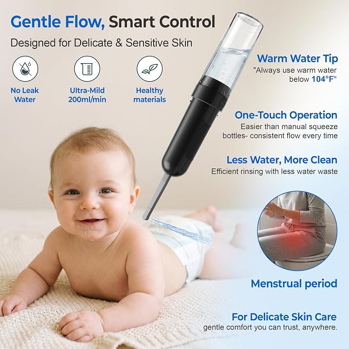Electric Portable Bidet – Rechargeable Travel Bidet for Women Postpartum Care & Personal Hygiene | 3 Pressure Modes for Home Travel & Camping, Black - Image 5