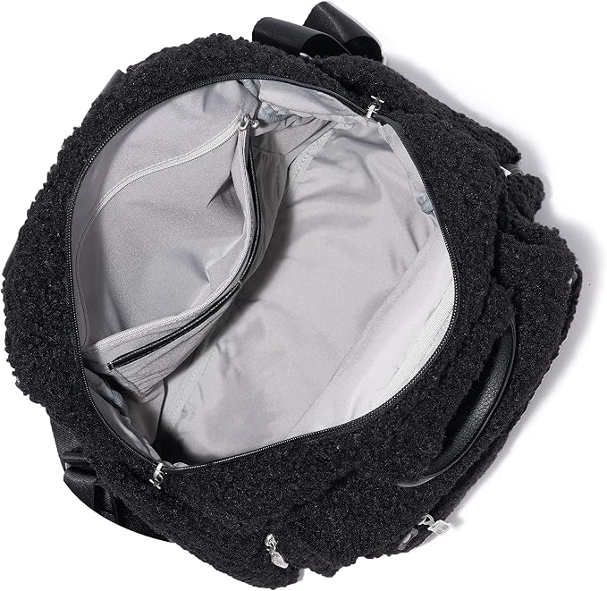 Baggallini Womens All Day Backpack With RFID Phone Wristlet, Black Faux Shearling - Image 10