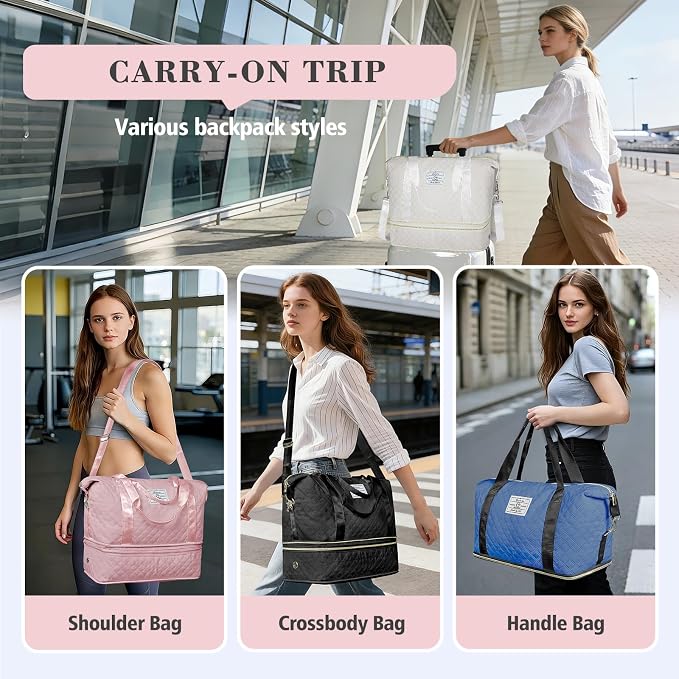 Geestock Travel Duffle Bag - Weekender Overnight Bags for Women, Pink | Travel Bag with Expandable Shoe Compartment & Trolley Sleeve, Lightweight Carry On Bag with Drawstring Storage Pouch for Trip - Image 8