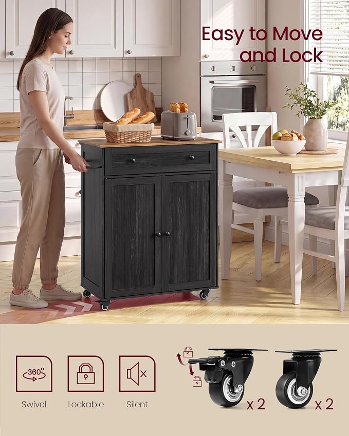 VASAGLE Mobile Kitchen Island with Storage Cabinet for Kitchen, Dining Room | Portable Mobile Cart on Wheels , 15.8 x 30.9 x 35.1 Inches, Black and Honey Brown, SIREN Collection UKKI009BA01S - Image 7