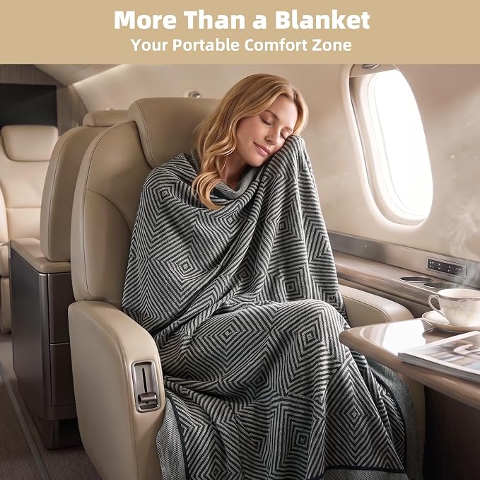 Travel Blanket Airplane - Ultra Soft & Lightweight Knit Design Compact Airplane Blanket,53x72 Inch,Stylish Travel Shawl Wraps for Flights,Office,Home Use,Travel Essentials & Gifts - Image 2