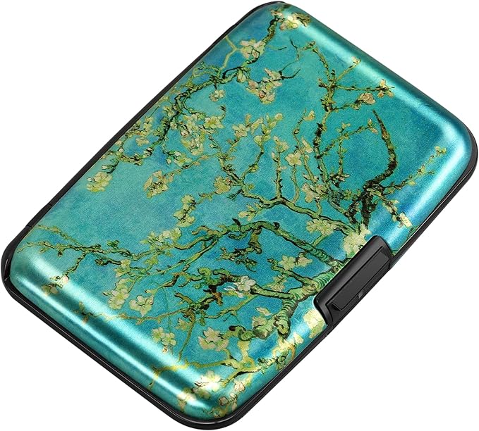 Mini RFID Aluminum Wallet Credit Cards Holder Business Card Case Metal ID Case for Men Women（Apricot flower by ELFISH