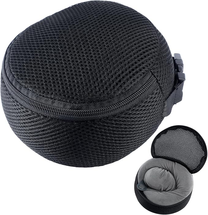 Shinylin 1 Pack Black Neck Pillow Travel Case Compact Carrying Case Bag for Airplane Train Journey Quick Release Clasp Attaches to Luggage (Pillow Not Included) by Shinylin