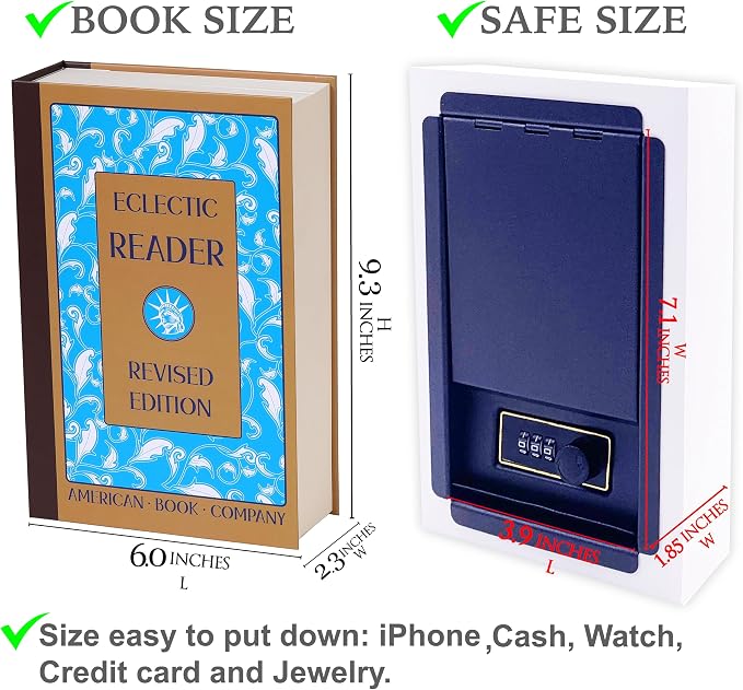 Eclectic Reader Book Safe with Real Pages, Vintage Secret Compartment Items Storage Box with Classic Key Lock, Decorative Hidden Stash Box, Hardcover Safe Box for Money, 9.3"x6.0"x2.3" - Image 8