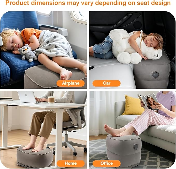 Maliton Inflatable Foot Rest Pillow for Travel,Kids Airplane Bed,Adjustable 3 Layers Height Leg Pillow of Air Travel Essentials,Car, Office, Home - Fast Inflation (Grey) - Image 6