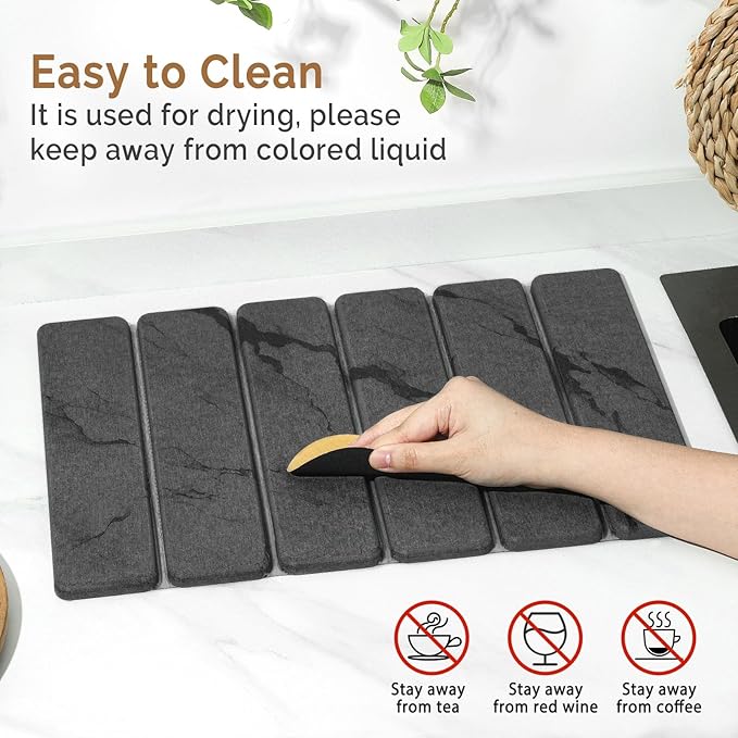 Small Stone Dish Drying Mat for Kitchen Counter, 2 PCS 16"×12" & 8"x4" Quick Dry Stone Mats, Foldable Water Absorbing Diatomaceous Earth Drying Dish Pad for Countertop Bottles Utensils Cups(Dark Gray) - Image 5