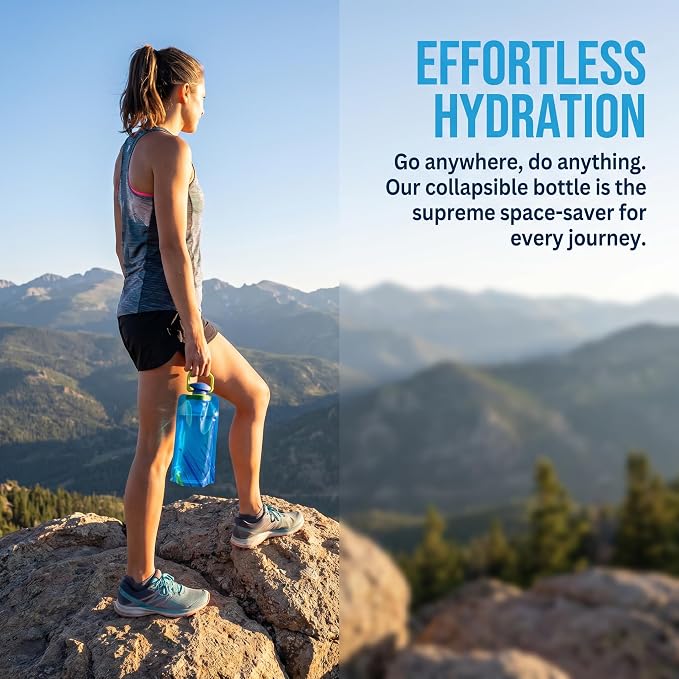 Jinora 2 Pack Collapsible Water Bottles for Travel – 23oz Foldable Water Bottle with Carabiner,Leakproof BPA-Free Water Jup, Portable Reusable Water Bottle for Hiking,Sports,Camping,Biking - Image 6
