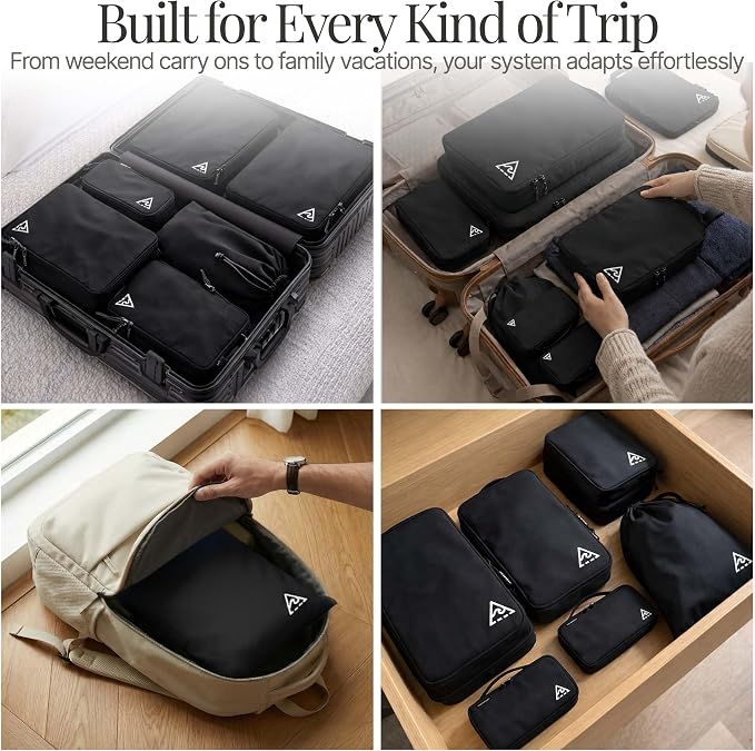 8 pcs Compression Packing Bags Cubes Set with HybridMax Double-Capacity Design - Packing Cubes for Travel Compression to Maximize Limited Luggage Space, Black - Image 8