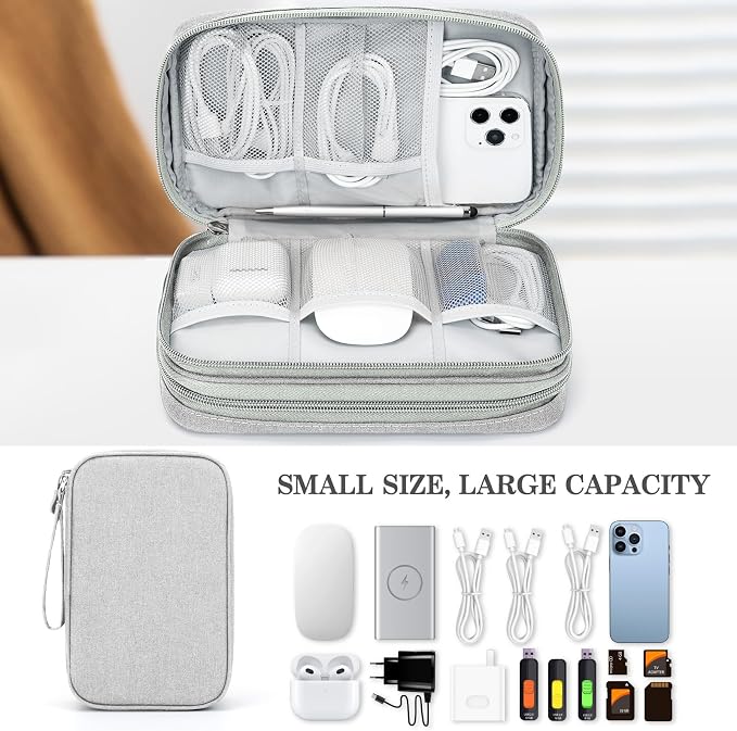 FYY Electronic Organizer, Travel Tech Pouch Bag, Large, Grey | Wrist Strap, Waterproof, Double Layers Portable Electronics Travel Carrying Case for Cord, Charger, Daily Business Trips Use - Image 6