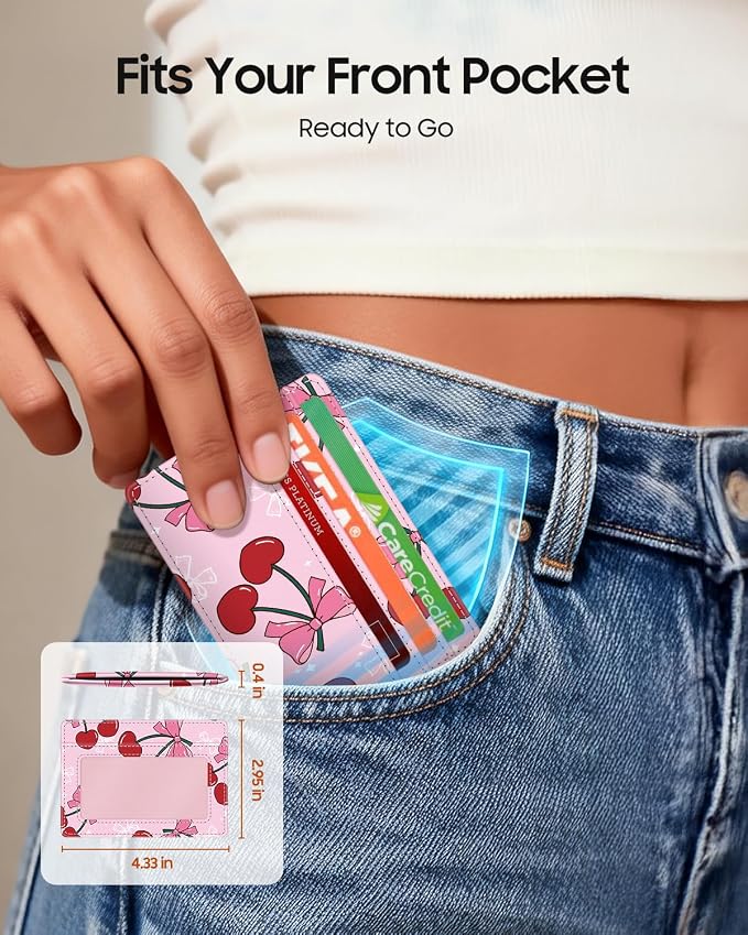FINTIE Slim Minimalist Front Pocket Wallet RFID Blocking Credit Card Holder | Card Cases with ID Window for Men Women, pink cherry - Image 2