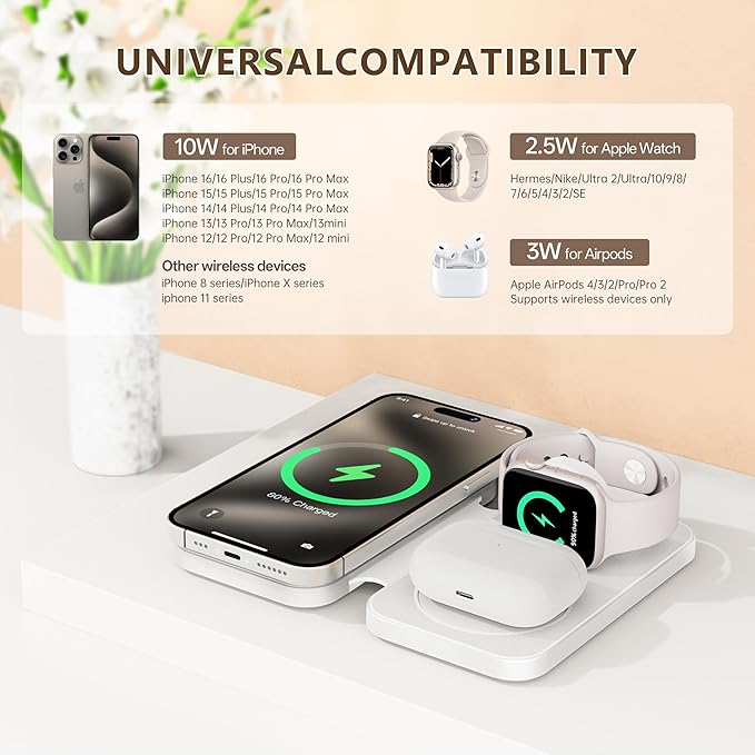 2026 Traveling Portable Wireless Mag-Safe Fast Charging Station | Magnetic 3 in 1 Charger for iPhone 17 16 15 14 13 12 Pro Max Plus,Apple Watch Series & Air pods 4 3 2 Pro-Gifts for Family - Image 2