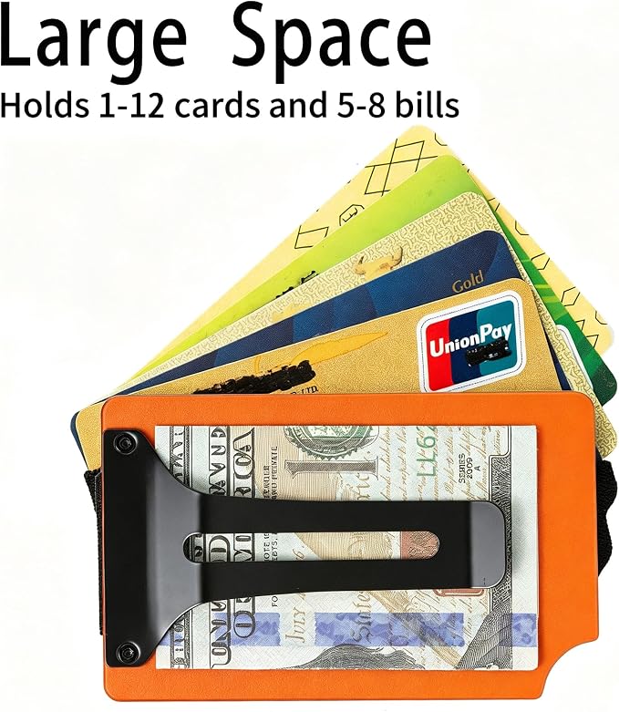 Minimalist Wallet for Men, Slim Metal RFID Blocking Wallet Credit Card Holder Money Clip & Cash Strap, Scratch-Resistant Holds 15 Cards,Ideal Gift for Men | Matte Orange - Image 3