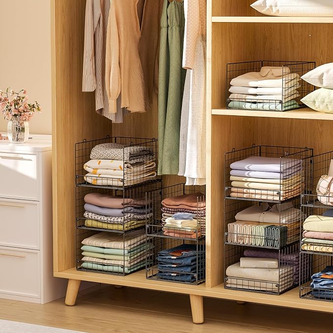 4-Tier Stackable Closet Organizers and Storage Shelves, Foldable Closet Shelf Organizer System, Stackable Storage Bins Drawers for Closet Organizer System, Black(Patent 30022416, 15.7"x11.8"x34.64") - Image 6