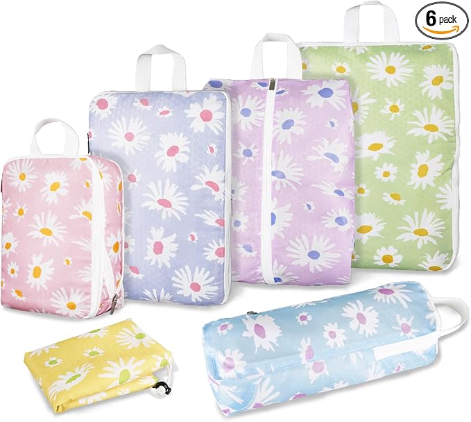 6 Pcs Compression Packing Cubes for Travel, Waterproof Luggage Organizer Washable Storage Bags Set - Packaging Cubes for Backpack Travel and Carry-Ons by Hitanfe