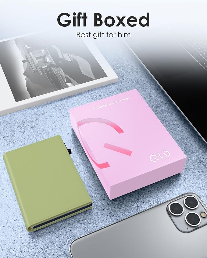 QLD RFID Wallet Women - Small Slim Trifold Wallet Anti-Theft Pop up Card Holder, Minimalist, Ultra Thin, Front Pocket, Premium Leather, 9-11 Cards Capacity | ID Window | Cash Slot - Image 8