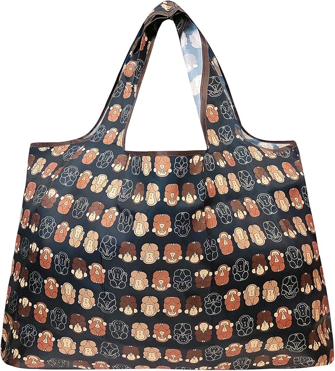 allydrew Large Foldable Tote Nylon Reusable Grocery Bags, Monkey Business - Image 3