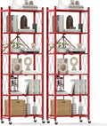 DEANIC 6-Shelf Folding Bookcase with Wheels, Heavy Duty Storage Shelves, Freestanding Metal Wire Shelving Unit for Living Room, Office, Kitchen, Basement, Pantry (Red 2 Pack) by ShowNow