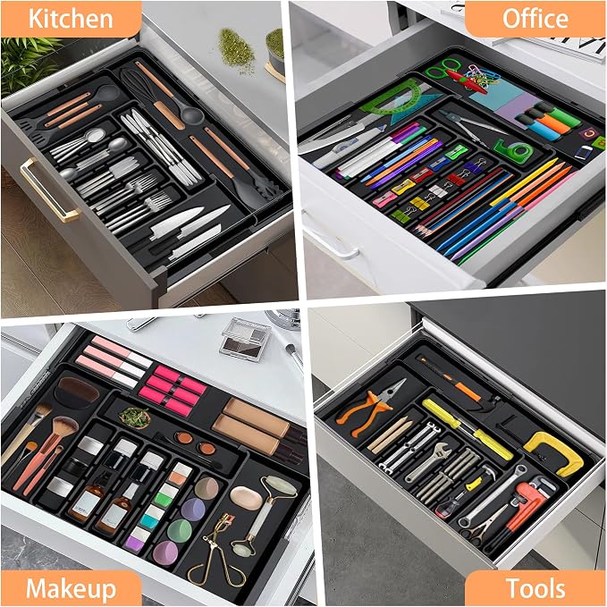 Silverware Organizer Expandable Kitchen Utensil Drawer Organizer Large BPA Free Adjustable Cutlery Silverware Tray for Spoons Forks Knives Storage Divider for Kitchen Flatware 6-9 Slots Black - Image 9