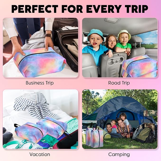 6 Pcs Travel Shoe Bags with Zipper Nylon Portable Waterproof Suitcase Shoe Organizer Packing for Golf(L,Watercolor) - Image 5
