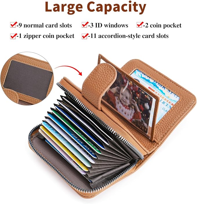 Credit Card Holder for Women Small Leather RFID Blocking Security Card Wallet with ID Window - Image 2