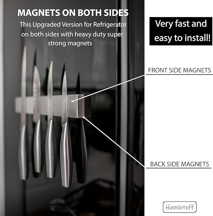 Magnetic Knife Holder for Refrigerator – 12 Inch Professional Double Sided Magnetic Knife Strip for Fridge - Stainless Steel Magnetic Knife Holder for Wall Self Adhesive - Image 2