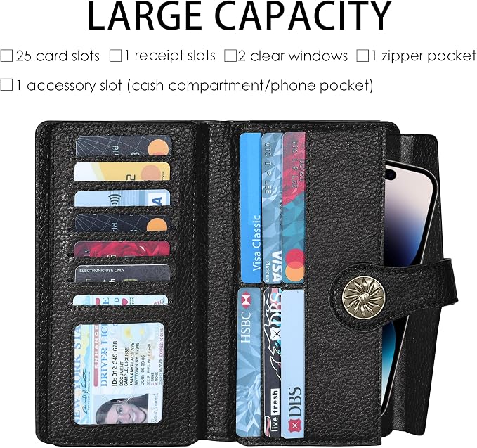 Travelambo Women's Wallet RFID Blocking Trifold Clutch Large Capacity Credit Card Holder Travel Purse - Image 2