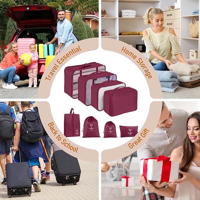 Packing Cubes for Travel- 8 Set Luggage Organizer Bags for Family, Mesh Breathable Travel Packing Cubes for Suitcases Durable Travel Essentials Bags Set (Red, 8 Set) - Image 7