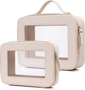 Pinkmik Clear Makeup Bag, (Beige, M+L) | 2PC,Waterproof, Travel Cosmetics and Toiletries Case, Portable Makeup Organizer, Clear Car Bag with Zipper by Pinkmik