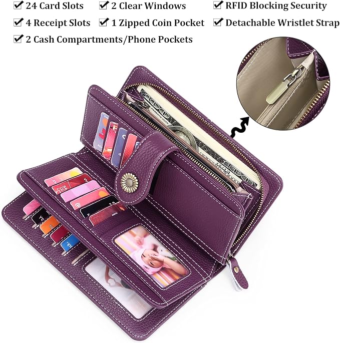Wallets for Women Trifold Wristlet Wallets Large Capacity RFID Blocking Ladies Purse Credit Card Holder - Image 3