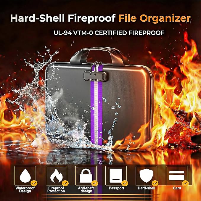 Fireproof Document Organizer with Lock, Rigid EVA File Box with 13-Pocket Accordion Folder for Important Documents & Tablets under 11", Lightweight Safe Storage for Home, Office & Travel (Small Size) - Image 2