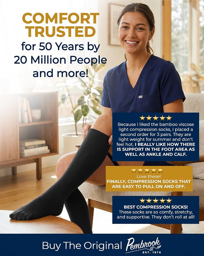 Pembrook® Bamboo Viscose Light Compression Socks - 3 Pairs | 8-15 mmhg Compression Socks | Knee High Comfort Support Socks - Image 6