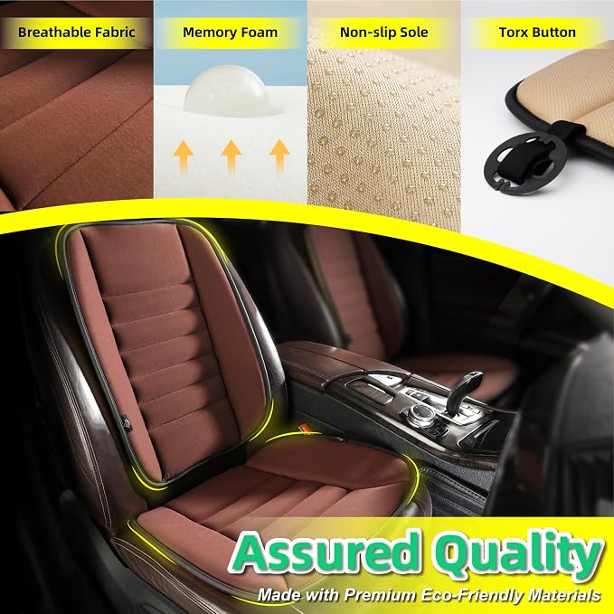 kingphenix Car Seat Cushion with Back Support Pillow, Memory Foam, Brown | Memory Foam Car Cushion for Long Driving, Truck, Office Chair, Tailbone and Lower Back Support - Image 3