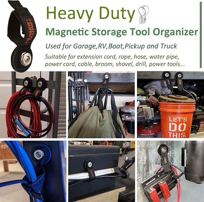 ULIBERMAGNET Strong Magnetic Storage Straps,Heavy Duty Magnetic Garage Storage Tool Organizer,Extension Cord, Cable, Rope,Tools for Garage,Pick-up,RV and Workshop(2 Pack/1.69INCH) - Image 4