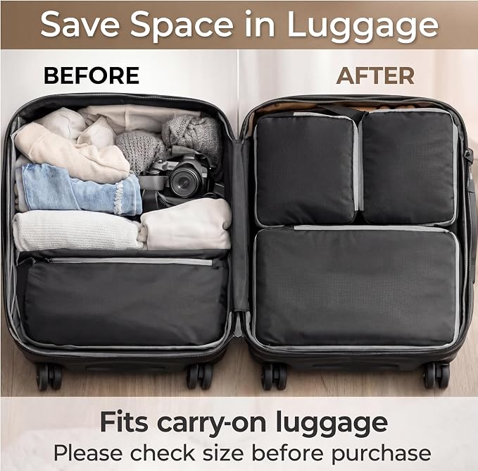 Hosuly 6 Pcs Ultralight Compression Packing Cubes for Travel 11 x 7 '' S Expandable Luggage Organizers for Save Space Family Long Trips (black 02) - Image 5