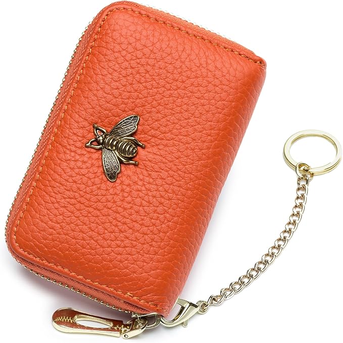 imeetu RFID Credit Card Holder, Small Card Wallet Women, Leather Card Case | Genuine Leather Women's Card & id Cases, Change Coin Purse with Zipper Keychain id Window, 20 Colors & 3 Styles, Daily, Gifts by imeetu