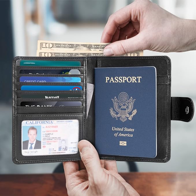 Polare Luxury RFID Blocking Leather Passport Holder Travel Wallet For Men and Women (Black(Snap Version)) - Image 2