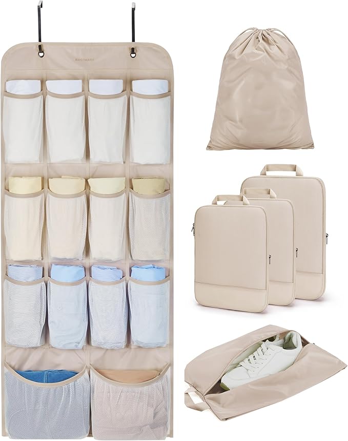 BAGSMART Hanging Compression Packing Cubes 6 Set Cruise Travel Essentials | 3-Fold Space Saving Hanging Shelves, Closet Organizers & Storage, Compressible Suitcase Organizer Bags, Machine Washable Cube by BAGSMART