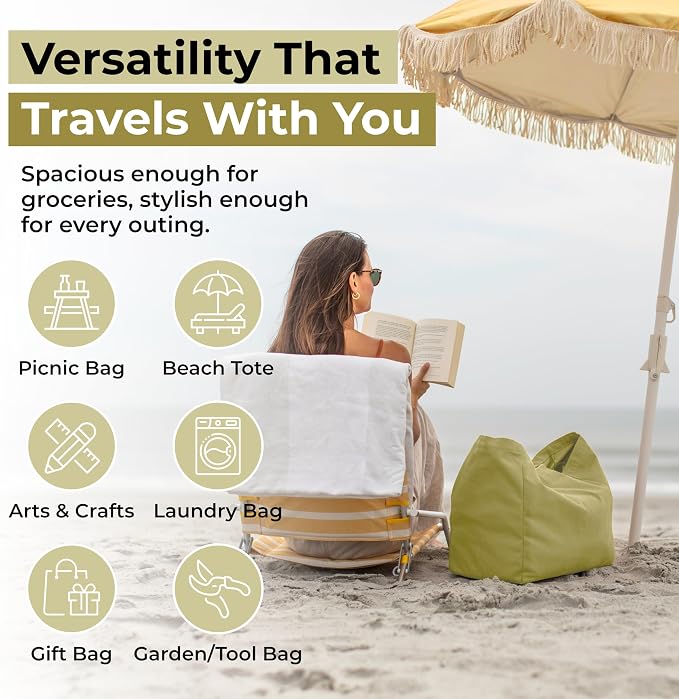 VeraMia Canvas Grocery Bag 3pc XL Set with Real Pockets, Long Shoulder Strap and Short Handle. Heavy Duty, Foldable, Washable - Image 5