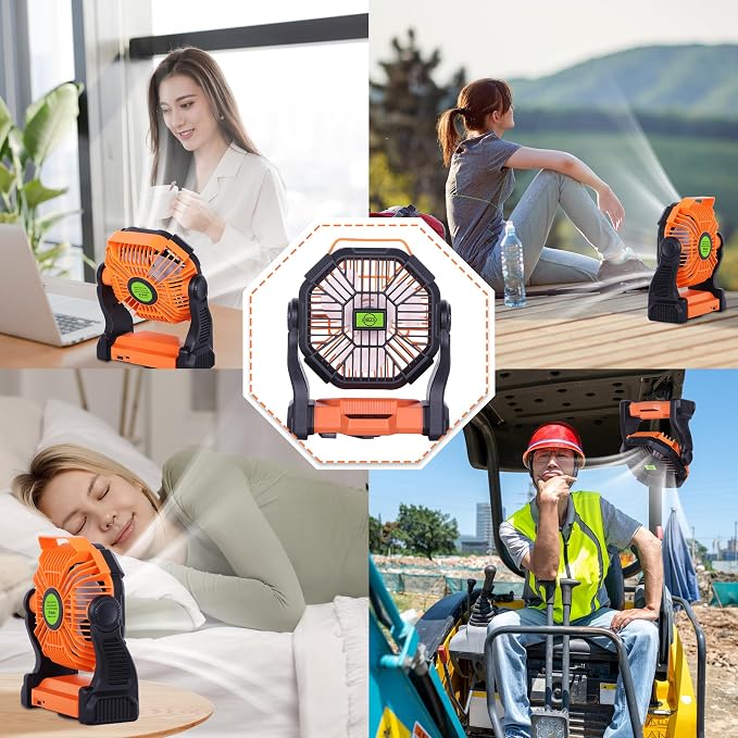 20000mAh Portable Fan Rechargeable Battery Powered Fan Camping Essentials | TDLOL Cordless Rechargeable Battery Operated Camping Fan with Light & Hook,USB Personal Fans Outdoor Beach Tent Travel Desk - Image 7