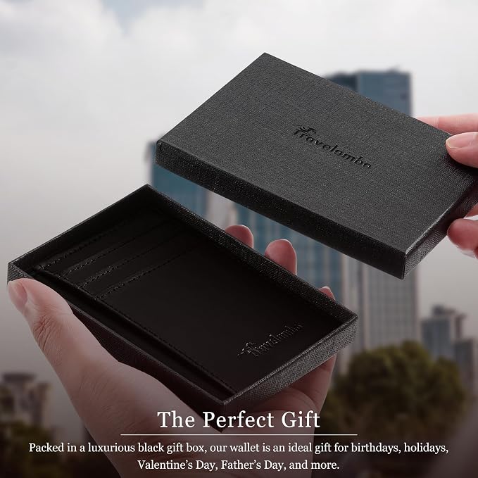 Travelambo 100% Genuine Leather Wallet for Men and Women, Slim Minimalist RFID Blocking Front Pocket Credit Card Holder with Gift Box - Image 8