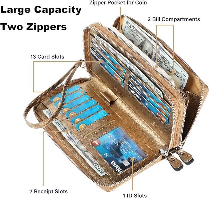 Small Compact Women Wallet RFID Blocking Genuine Leather Bifold Purse with ID Windows - Image 5