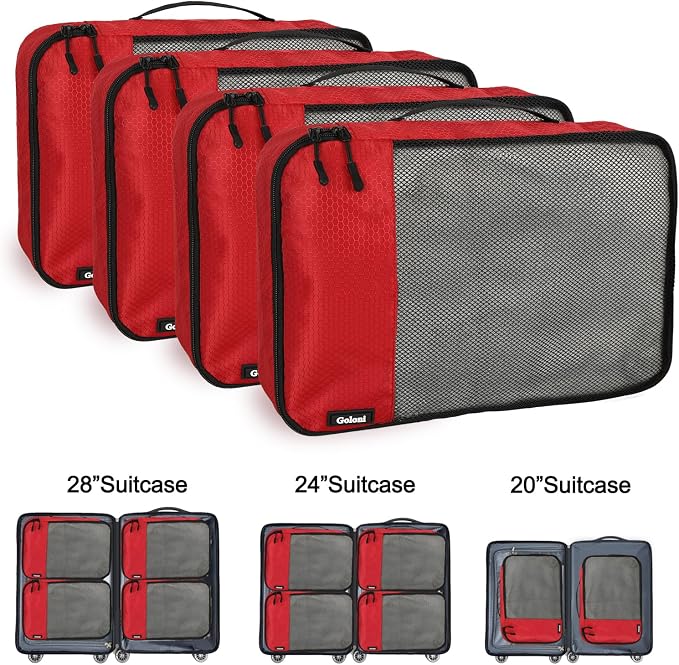 Packing Cubes for Travel Essentials,4 Set Packing Cubes for Suitcases,Lightweight Mesh Luggage Organizer Bag,Red - Image 4