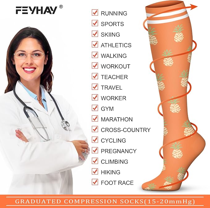 FEYHAY Copper Compression Socks (8 Pairs) 15-20 mmHg Circulation is Best Athletic & Daily for Men & Women, Running, Climbing - Image 5
