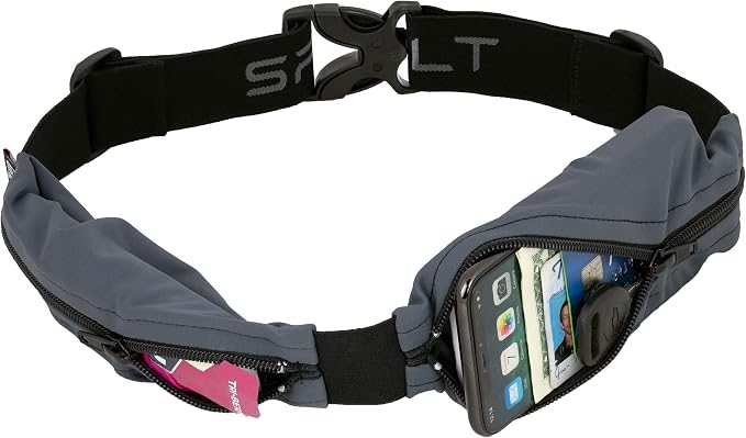 SPIbelt Dual Pocket Pro Running Belt for Adults, Expandable Pockets, Adjustable Waist, No Bounce, Anthracite with Black Zipper by SPIbelt