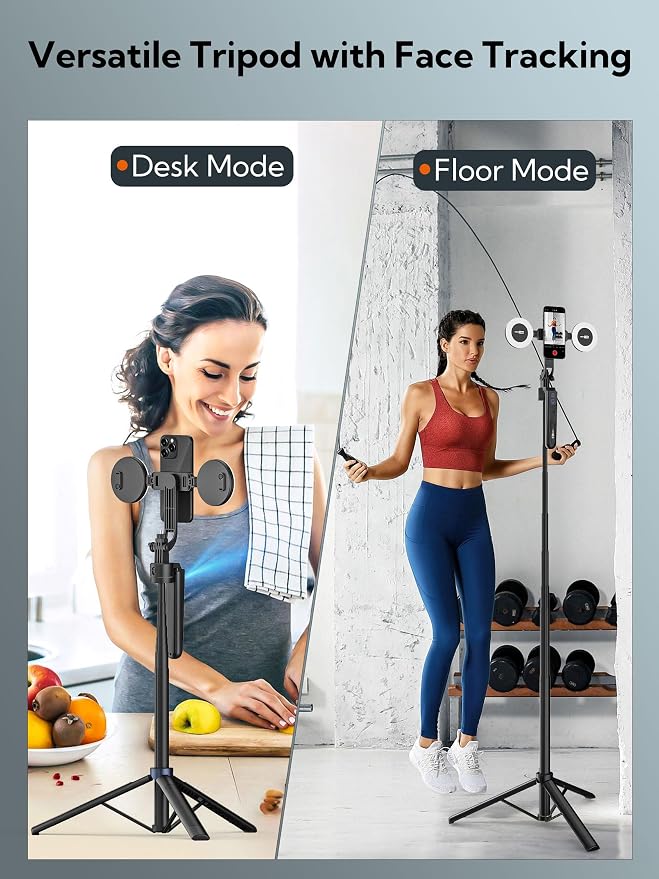 70.9" Auto Face Tracking Tripod 360° Rotation w/Light(UTK-02) | Phone Tripod for iPhone & Android,No App Needed,w/ Remote Control,Gesture Control,LED Light,1/4"Screw Mount,Video Recording - Image 4