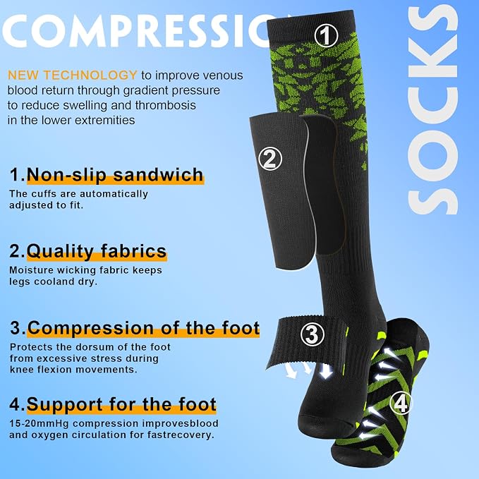 cerpite Compression Socks for Women & Men 6 Pairs Knee High Compression Socks 20-30 mmhg Best for Running,Nurse,Travel - Image 3