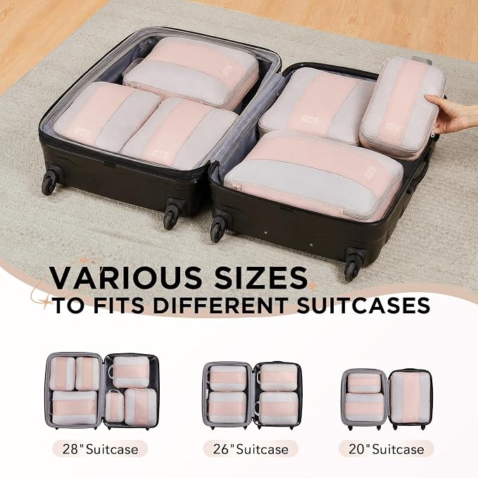 OlarHike 6 Set Compression Packing Cubes for Travel Essentials,Compressible Expandable Space Saver Bags for Organizing Clothes,Luggage Suitcase Garment Bags with Over 1000 pcs Mesh Holes(Beige) - Image 7