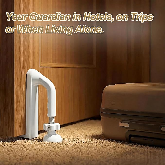 Portable Door Lock Travel Security, White Anti-Theft Stopper | 202g lightweight, fits inward-swinging doors, tool-free install, aluminum, for hotels, Airbnbs, dorms, apartments - Image 8