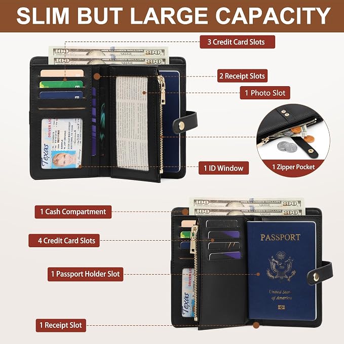Small Wallet Women RFID Blocking Vegan Leather Slim Thin Bifold Credit Card Wallet Passport Holder Ladies Travel Wallet Mini Purse with Zipper Pocket - Image 2