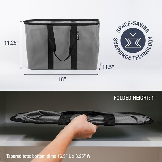 CleverMade EcoBasket Collapsible Grocery Tote, 30L Structured Tote Bag | Load Groceries Without the Bag Collapsing | The Structured Frame Stays Open, Then Folds to 1 Inch for Compact Trunk Storage - Image 2